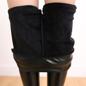 Nessaj Women Faux Leather Legging Winter Keep Warm High Waist Jegging Ankle-length Large Size Plus Velvet Female Warm Leggings 211108