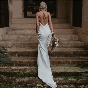 Simple Boho Wedding Dress Mermaid 2021 Spaghetti Straps Chiffon Bohemian Bridal Gowns Bride Dresses Vestido De Noiva