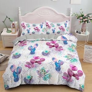 Zestawy pościeli Creative Cactus Duvet Coverls Set Single King Bed Home Textile Microfiber dla dorosłych dzieci z poduszką 2 / 3szt