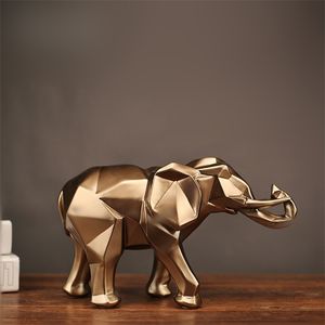 Modern Abstrakt Golden Elephant Statue Resin Prydnad Hem Dekoration Tillbehör Gåvor för Skulptur Animal Craft 210827