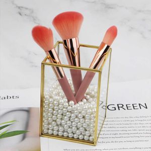 Cosmetic Storage Box Golden Desktop Lipstick Finishing Glass Jewelry Classification Storage Makeup Brush Organizer 210626