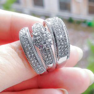 Women Fashion Natural White Crystal Cubic Zirconia Ring Set Bridal Wedding Jewelry