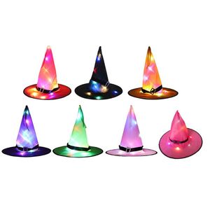 Wholesale halloween tree prop for sale - Group buy Party Hats Halloween LED Light Luminous Witch Hat Glowing Tree Hanging Decor Supplies For Kid Adult DressUp Costume Holiday Props