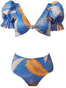 Biquíni feminino sexy roupa de banho natação beachwear duas peças manga bufante estampa floral 3 cores mangas bufantes adorável verão verao nada melhor qualidade