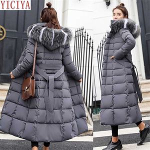 Grayvize Long Parkas Kobiety Zimowa Kapturem Kurtka Plus Rozmiar Duży Płaszcz Gruby Ciepłe Elegancka Vintage Windbreaker 211008