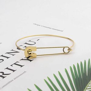 Personality Vintage Simple Stainless Steel Metal Plain Nautical Pin Wire Bangle Thin Gold Colour Bracelet for Birthday Gift Q0719