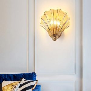 Wall Lamp American Shell Simple Bedside Light E14 Base Glass For Livingroom TV Background Bedroom Study