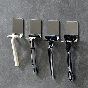 Stainless Steel Razor Holder Men Shaving Razor Straight Stand Shelf Shaving Razor Storage Rack Bathroom Hook Organizer