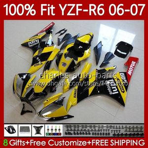 100% Fit OEM обтекатели для Yamaha YZF-R6 YZF R 6 600 CC YZF600 YZFR6 06 07 Moto Bodywork 98NO.74 YZF R6 600CC 2006 2007 Yellow Black Black YZF-600 2006-2007