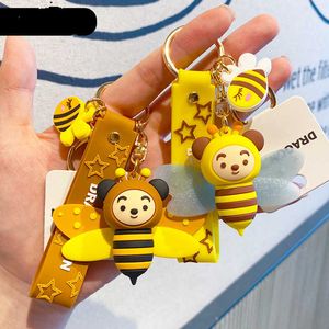 Cute Insect Cartoon Bee Brelok Moda Geometryczne Honeycomb Bee Girls Torba Telefon Bacpack Blue Ring Chain Trzmiel Prezent G1019