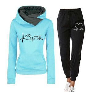 Casual Tracksuit Mulheres Inverno 2021 Quente Dois Pedaço Conjunto Sueter Hoodie + Calças Suits Mulheres Femininas Roupas Femininas Dropshipping Y0625