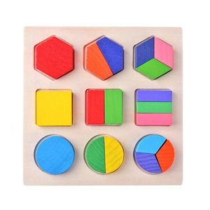 Wooden Geometric Shapes Blocks Puzzle Sorting Math Bricks Preschool Learning Educational Game Baby Toddler Toys for Children W4