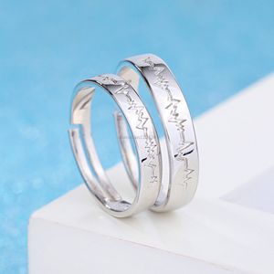 Grabe Heart Beat Ring Band Silver Open Abra Ajustable Compromiso de la boda Anillos para las mujeres Hombres Joyería de moda Will y Sandy