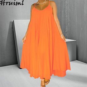 Sexy Sling Kleid Einfarbig Casual Lose Große Größe Ärmellose Kleider Knöchellangen V-ausschnitt Mode Verkauf Vestidos Largos 210513