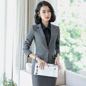 High Quality Professional Women's Office Sets Casual Suit Pants Two-piece Autumn and Winter Slim Ladies Jacket Fashion Trousers 210527