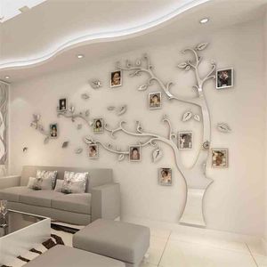 Wall Stickers Tree Po Frame Sticker DIY Mirror Wall Decal Home Decoration Living Room Bedroom Poster TV Background Wall Decor 210705