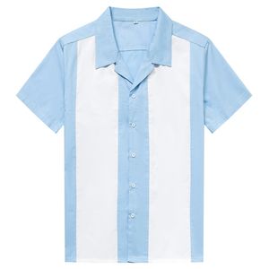 Camicetta Uomo Camicia a righe verticali bianca blu Camicie firmate da uomo Abito a maniche corte con bottoni Camiseta Retro Hombre Bowling 210721