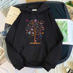 Color Butterfly Tree Print Hoodie Male Fashion Loose Sweatshirt For Men Autumn Harajuku Casual Streetwear Comfortable Tracksuit Y0804