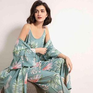 Frühling Herbst Cartoon Sonnenblume Gedruckt Frauen Nachtwäsche Licht Blau Satin Pyjamas Set Damen Lose Dünne Homewear