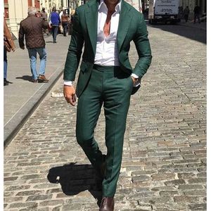 Mais recente design escuro verde lapela entalhada com um botão homens ternos finos fit 2 peças Costum homme noivo tuxedos tnono masculino x0909