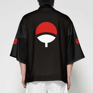 Harajuku Akatsuki Kimonos Женщина Японский кимоно кардиган унисекс аниме рубашка напечатана Учиха Haori косплей костюм с длинным рукавом Y0903