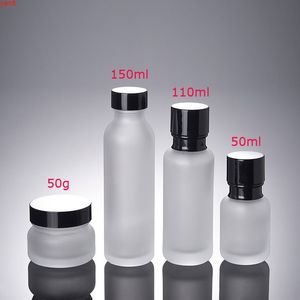 300 sztuk / partia 50ml 110ml 150 ml Frosted Glass Lotion Cream Essence Latex Container Butelka z czarnymi pokrywami do kosmetycznych opakowańGood kwalty