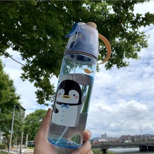 100pcs Summer Spray Nozzle Kid Water Bottle 600ml Plastic PP Material Children Handy Cup Outdoor Sports