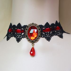 Gothique Dentelle Bijoux Collier Collier Ras Du Cou Halloween Rétro Vintage Chaîne Vampire Partie 2022 Bronze Pierre Perlée Goth Victorien Noir Cristal Cadeau Unique