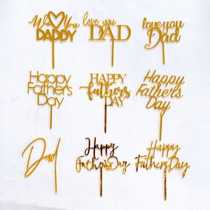 Inne świąteczne zapasy imprezy 9 stylów akrylowe złoto Happy Fathers Day Cake Topper Love You Dad Decoration