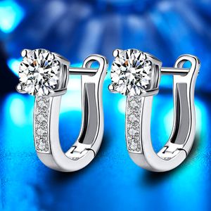 Personality U Shape Stud 925 Silver Earrings With Cubic Zirconia Small Cute Dangle Earring For Women Girl Gifts EH040