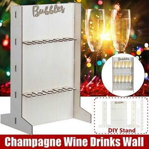 Supporto per supporto da parete per bevande vino champagne Cremagliera in legno Decorazione per feste di matrimonio di compleanno Supporto per supporto per bevande vino champagne H1020