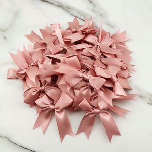 (50 Pcs pack) 85*85mm Fresh Pink Ribbon Bows Small Size Satin Ribbon Bow Flower Craft Decoration Handwork DIY Party Decoration