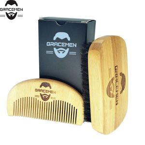 MOQ 100 conjuntos OEM Personalizar Logotipo Eco-friendly Bambu Cabelo Facial / Beard Brush Brush Set Grooming Kits com Caixa Personalizada para Homem Barbas Cuidados