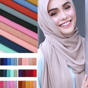 Kvinnor Plain Bubble Chiffon Scarf Hijab Wrap Solid Färg Sjalar Headband Muslim Hijabs Scarves 2021 Yian