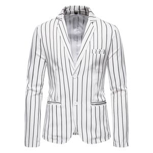 Męski przycisk Garnitur Biały Czarny Paski Z Długim Rękawem Lapel Pocket Spring Loose Fashion Casual Style Męskie płaszcze