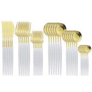 Set di stoviglie 36 pezzi Posate in oro bianco Posate in acciaio inossidabile Set da tavola Dessert Insalata Forchetta Coltello Cucchiaio Cucina