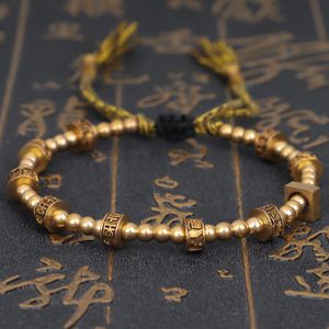 Tibetische handgemachte buddhistische geflochtene Kupferperlen Glücksseil Charms Armband Armreifen für Frauen Männer Fadenarmbänder Schmuck Geschenk