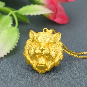 Tiger Head Men Pendant Chain Necklace 18k Yellow Gold Filled Handsome Male Jewelry Gift