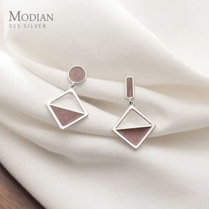 925 Sterling Silver Trendy Geometric Asymmetry Drop Dangle Earring for Women OL Style Frosted Fine Jewelry 210707