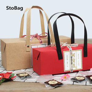 Stobag 10pcs Kraft / Red Paper Protable Box Box Matrimonio Fai da te Fatti a mano GFIT Forniture Baby Shower Gastronomia Confezione Candy Cooking Packaging 210602