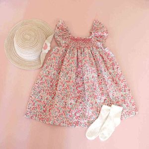 Baby Girl Dress 2020 Ręka Smocking Maluch Dziewczyny Bawełniane Letnie Ubrania Księżniczka Outfit G1129