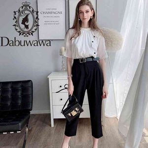 Dabuwawa Kobiety Czarny Elegancki Wysokowy Talia Self Harem Spodnie Office Lady Basic Workwear Kobiety Długie Spodnie DT1BLP003 210520