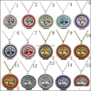 Hängsmycke Halsband Hängsmycken Smycken Factory Outlet Brand Necklace Crystal Tree of Life Essential Oil Diffuser Hollow Aromaterapy Chain For