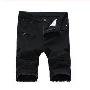 Jeans masculinos moda casual verão slim stretch stretch biker shorts mais tamanho plissado retalhos franja preto branco vermelho