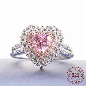 925 sterling silver Light luxury pink diamond ring female personality zircon index finger Romantic Princess Gift jewelry J-283