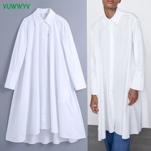 VuWyv White Oversized Long Poplin Kobiety Koszule Streetwear Collar Button Up Koszula Kobieta Pełna Rękaw Asymetryczne Damskie Damskie Top 210430