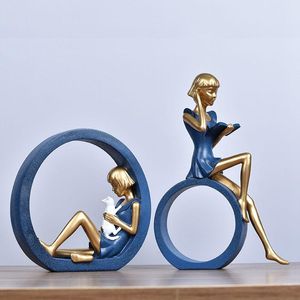 Oggetti decorativi Figurine Artigianato nordico Lettura Ragazza Ornamenti Bellezza bionda Casa Soggiorno Decorazione Arredamento Regali di compleanno