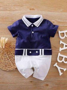Yierying Baby Boy Half Button Belted Colorblock Romper SHE