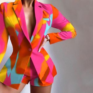 Profesyonel Kıyafetler Kadınlar toptan satış-Kadın Takım Elbise Blazers Kadın Takım Elbise Iki Parçalı Set Kadın Ince Yüksek Bel Şort Blazer Ceket Ofis Kıyafeti Iş Kıyafetler Profesyonel Clot