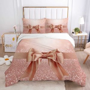 Moderna sängkläder uppsättningar Duvet Cover Set Quilt / Trevlig / filt täcker Pillowcase Rosa 3D Custom King Queen Twin Size Sängkläder 210706